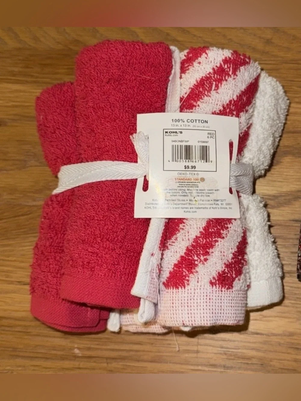 The Big One Red & White Washcloth Set of 6 - Cotton 100 💯 percent cotton
